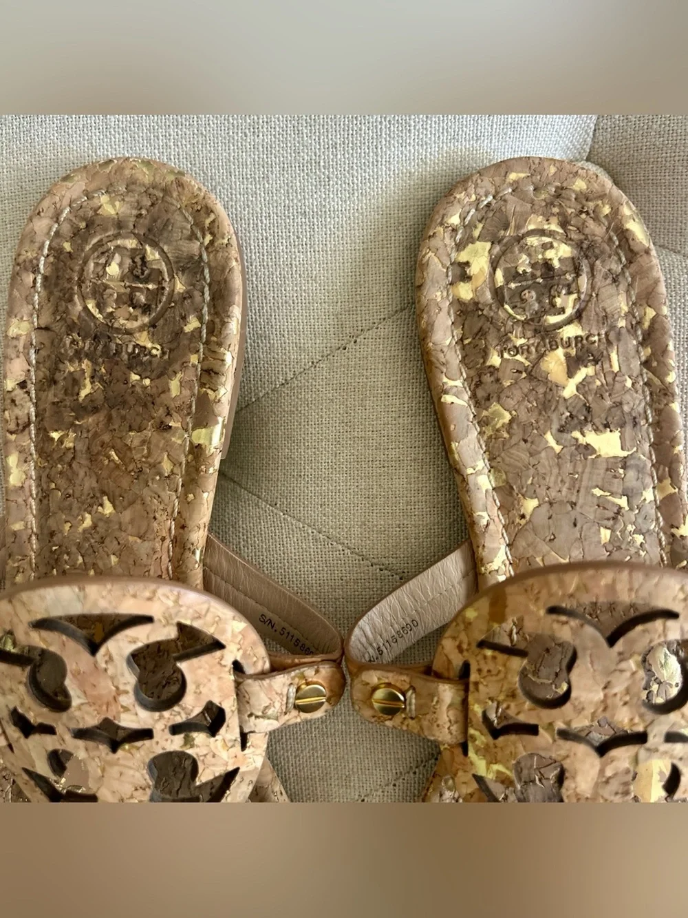 Tory Burch Cork Logo Thong Sandals in Natural Tan